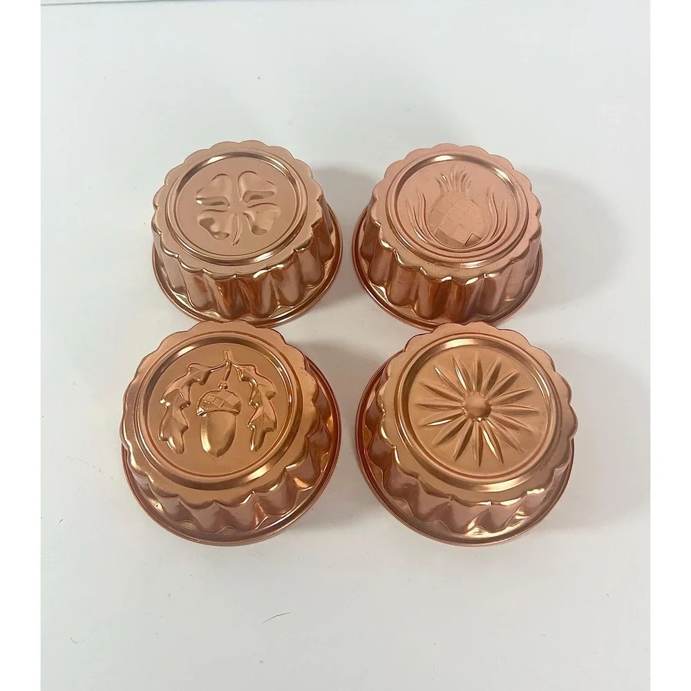 Vintage MCM Copper Miniature Aluminum Dessert Molds Decor Set of 4